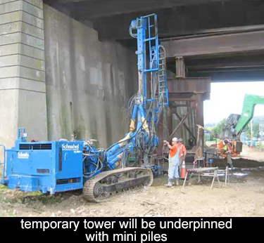 temporary tower will be re-supported on drilled piles (mini piles)